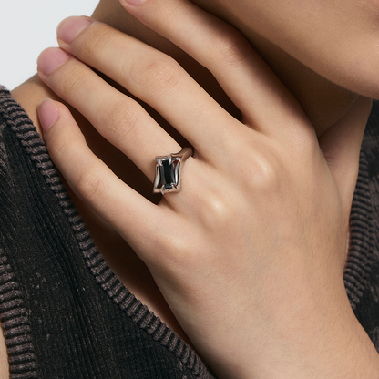 Spiked Black Square-Cut Ring