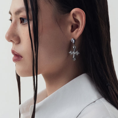 Crossflower Pendant Stud Earrings