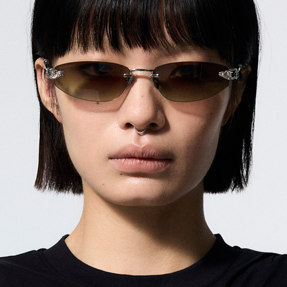 Skeletal Piercing Rimless Sunglasses (Polarized Gradient Brown)