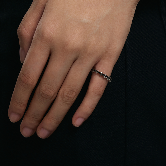 S925 Skull Black Zircon Pinky Ring