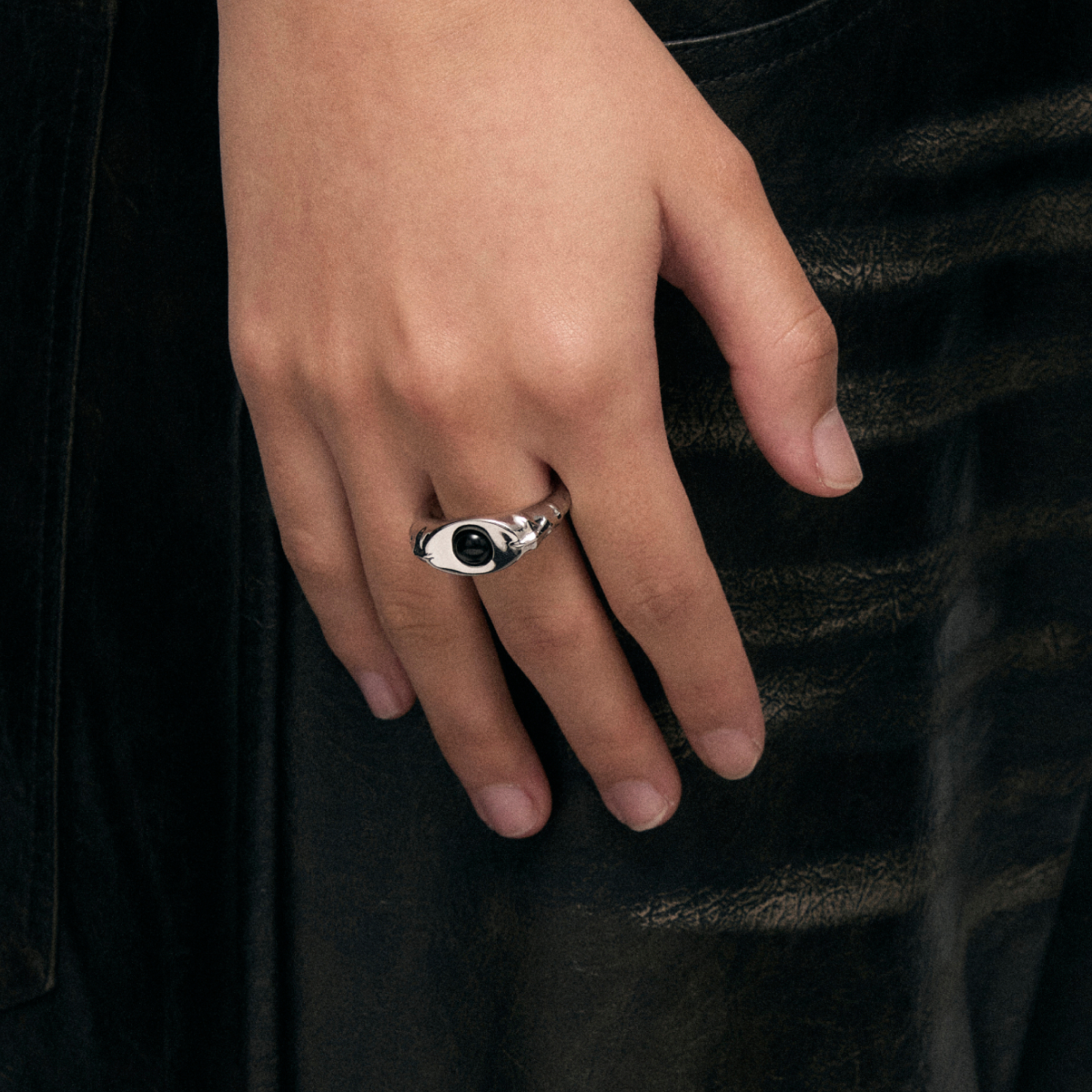 Black Onyx Snake Bone Rotating Ring