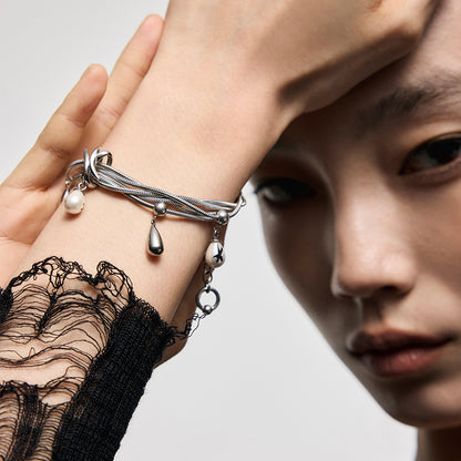 Multi-Chain Teardrop Pearl Bracelet