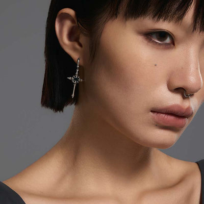 S925 Sterling Silver Cross Star Drop Earrings