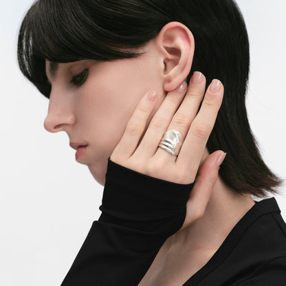 S925 Booby Bird Wing Wide Band Ring