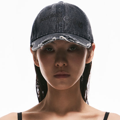 Asymmetrical Washed Denim Cap