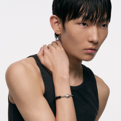 Triple Serpent Ring Black Onyx Chain Bracelet