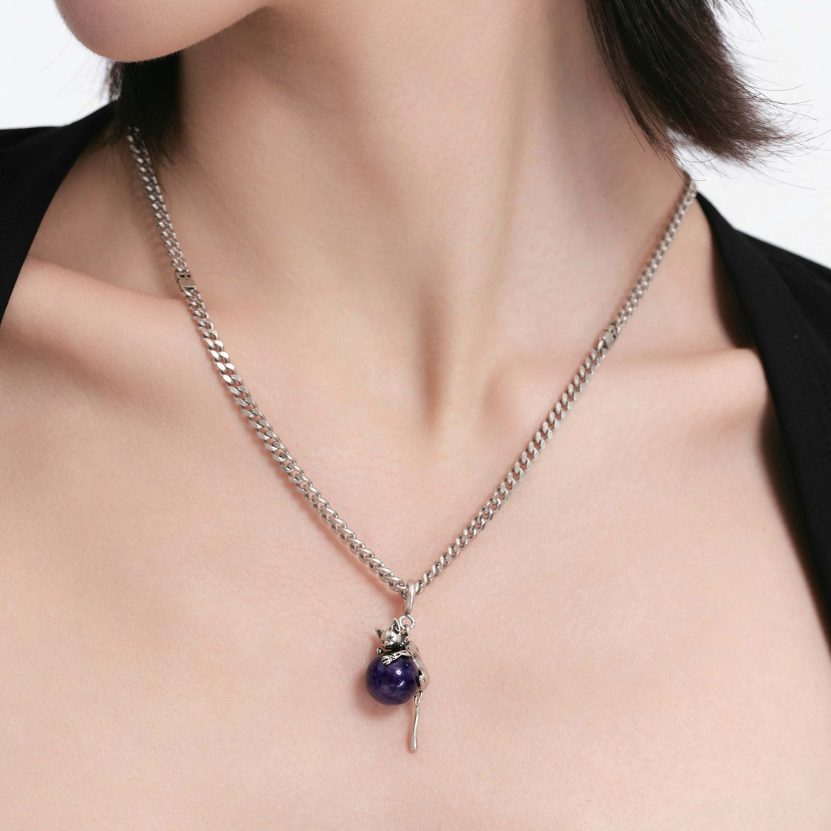 S925 Night Cat Silver Pendant
