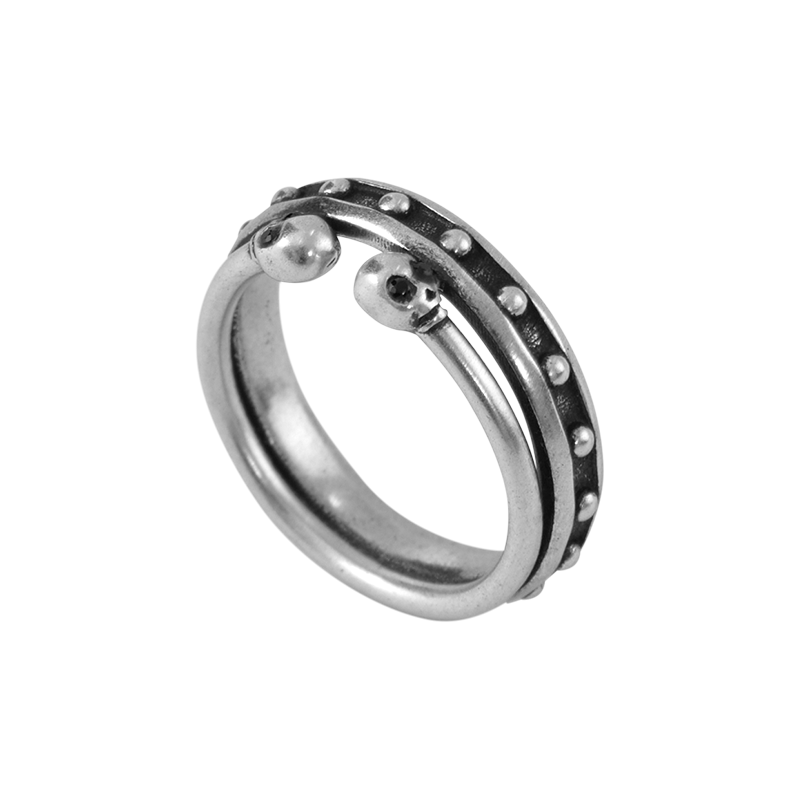 S925 Double-Layer Skull Pinky Ring