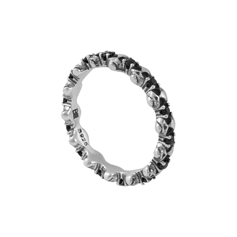 S925 Skull Black Zircon Pinky Ring