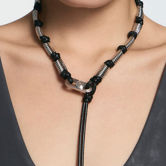 Bone Record Woven Clasp Necklace