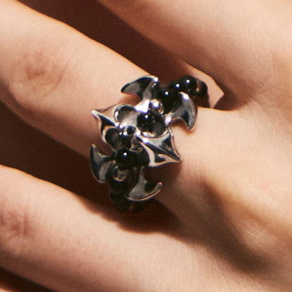 Fishbone & Black Onyx Stacking Ring