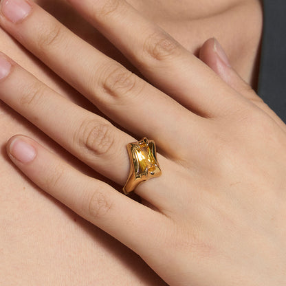 Spiked Yellow Square-Cut Ring