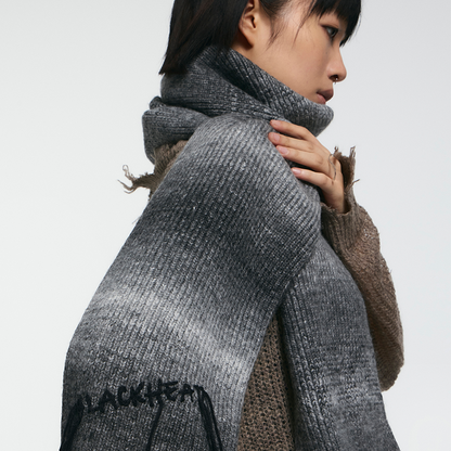 Black-White Gradient Distressed Scarf