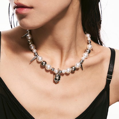 Beaded Siren Skull Necklace