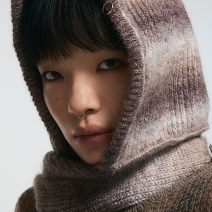 Coffee Gradient Knit Beret with Scarf