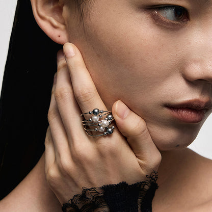 Multi-Ring Wrapped Gradient Pearl Ring