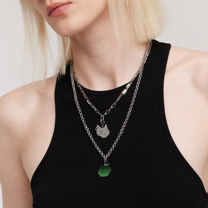 BLACK GLOVES MAGIC TEMPERATURE COLOR CHANGING CAT DETACHABLE PENDANT NECKLACE