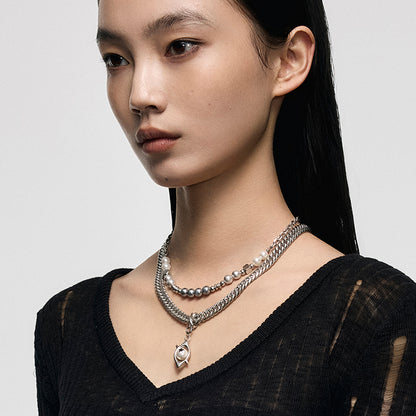 Punk Eye Double-Layer Pearl Necklace