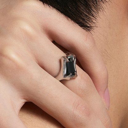 Spiked Black Square-Cut Ring