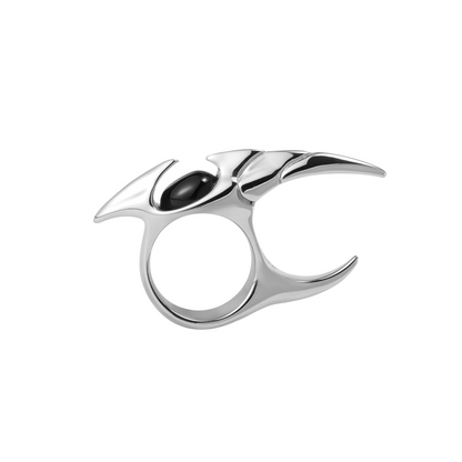 Black Onyx Snake Tail Double Finger Ring