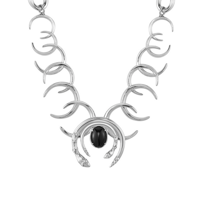 Triple Serpent Ring Black Onyx Necklace