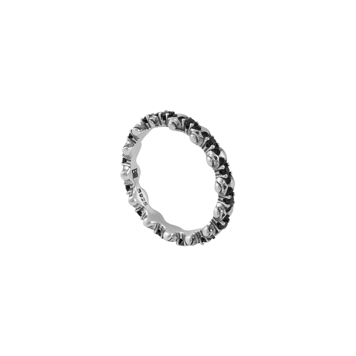 S925 Skull Black Zircon Pinky Ring