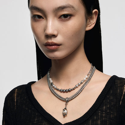 Punk Eye Double-Layer Pearl Necklace