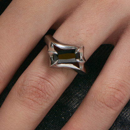 Spiked Black Square-Cut Ring