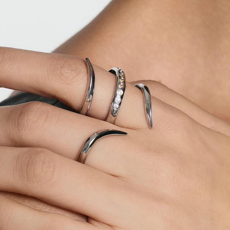 Spiked Pavé Double-Finger Ring