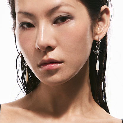 Mini Manta Drop Earrings with Pearl Beads