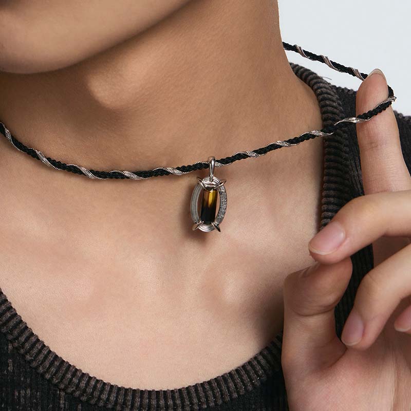 Gradient Tourmaline Woven Double-Layer Necklace