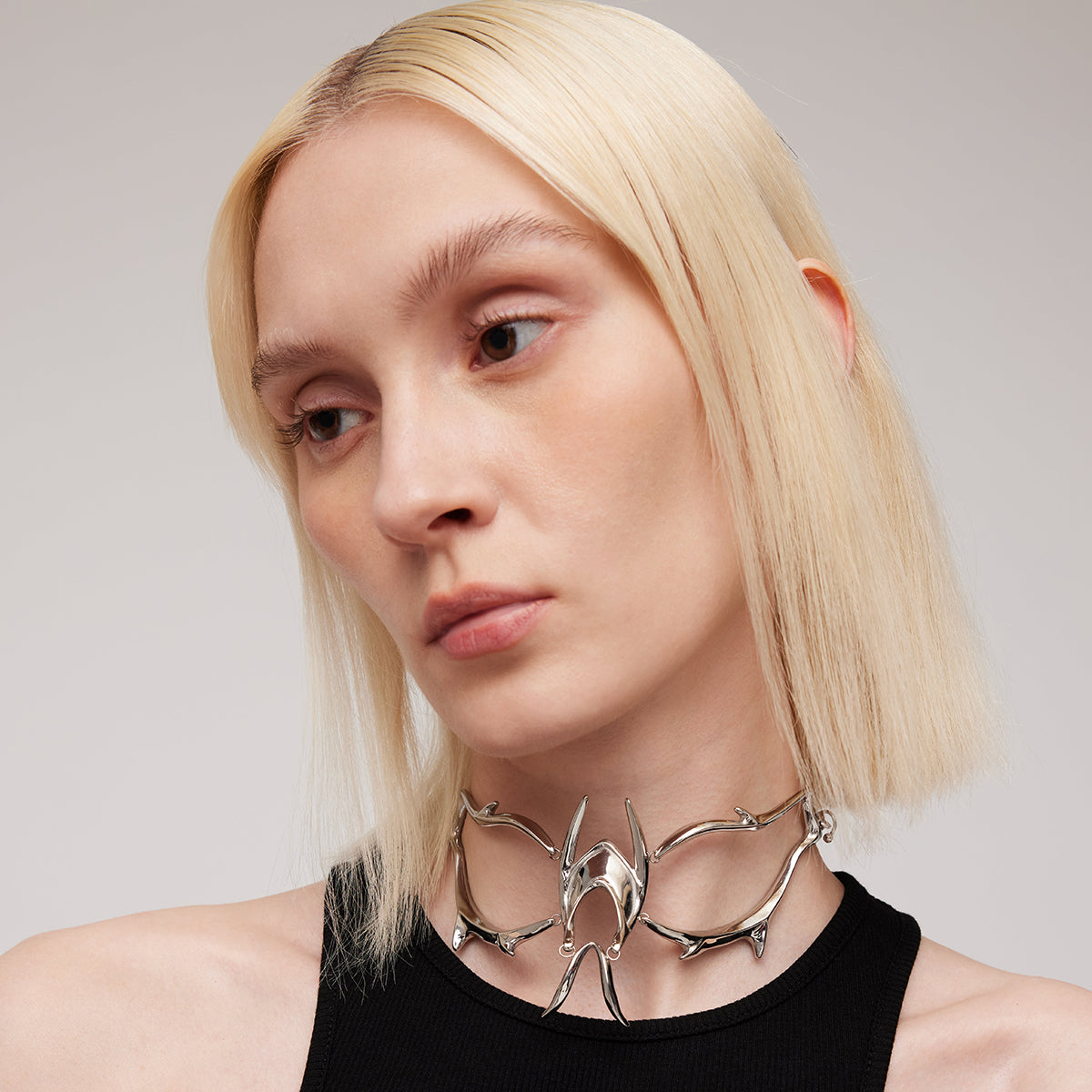 Black Gloves Streamlined Metal Necklace/Face Jewelry
