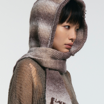 Coffee Gradient Knit Beret with Scarf