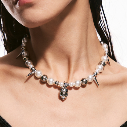 Beaded Siren Skull Necklace