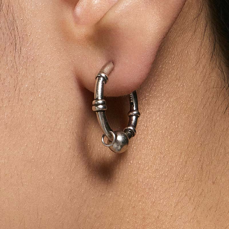 S925 Sterling Silver Piercing Ball Large Hoop Earring (Single)
