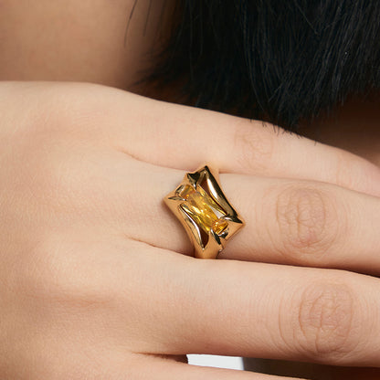 Spiked Yellow Square-Cut Ring