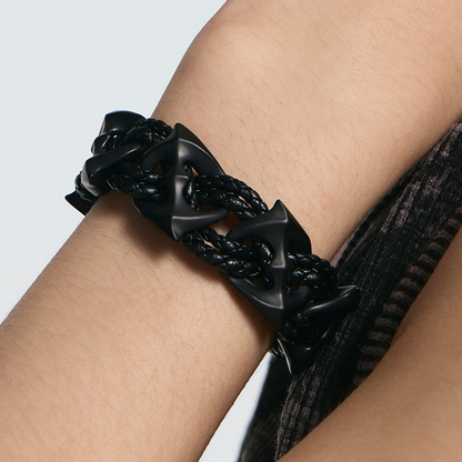 Black Starburst Woven Wide Bracelet