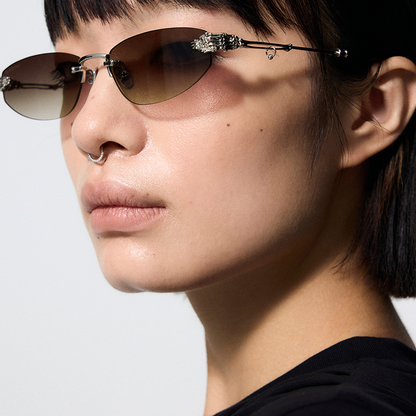 Skeletal Piercing Rimless Sunglasses (Polarized Gradient Brown)
