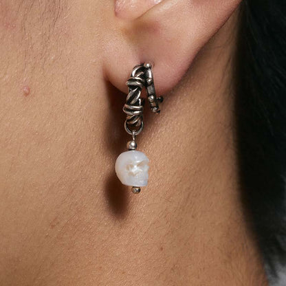 S925 Sterling Silver Pearl Skull Punk Drop Earring (Left, Single)