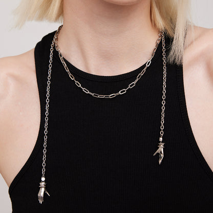 BLACK GLOVES  BLACK GLASS DOUBLE MAGIC GLOVES MAGNETIC PENDANT NECKLACE