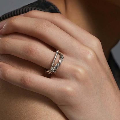 S925 Sterling Silver Double-Layer Skull Ring