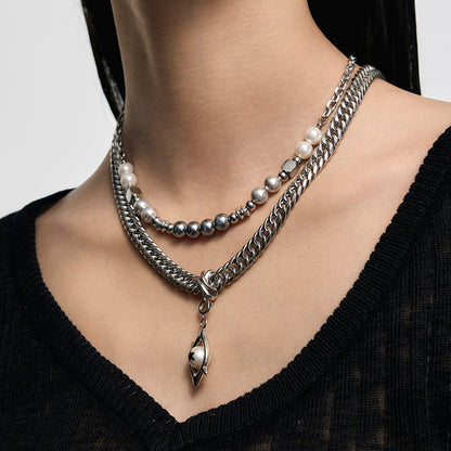 Punk Eye Double-Layer Pearl Necklace