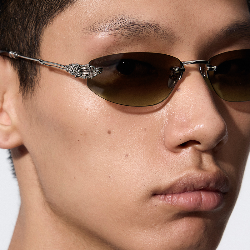 Skeletal Piercing Rimless Sunglasses (Polarized Gradient Brown)
