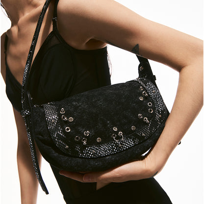 Snake-Pattern Denim Mini Shoulder Bag