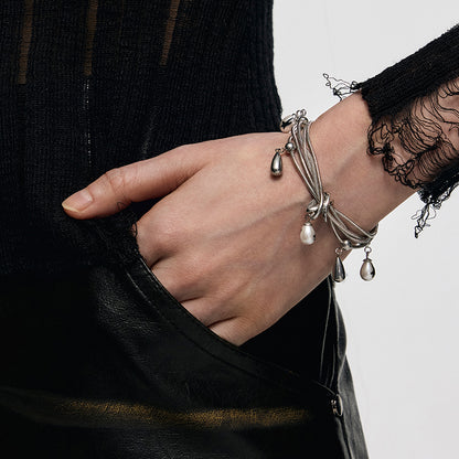 Multi-Chain Teardrop Pearl Bracelet