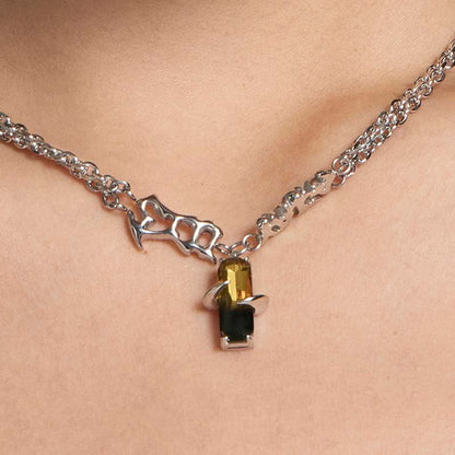 Gradient Tourmaline Woven Double-Layer Necklace