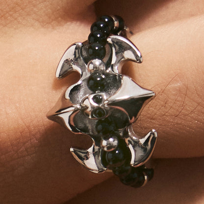 Fishbone & Black Onyx Stacking Ring