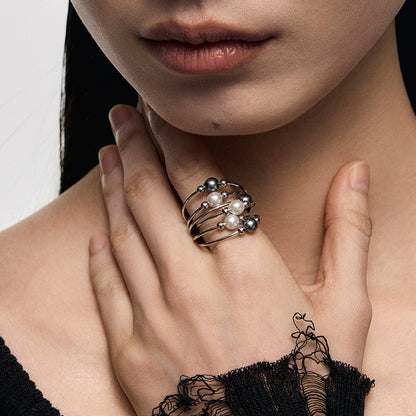 Multi-Ring Wrapped Gradient Pearl Ring