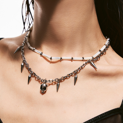 Siren Skull & Black Stone Layered Necklace