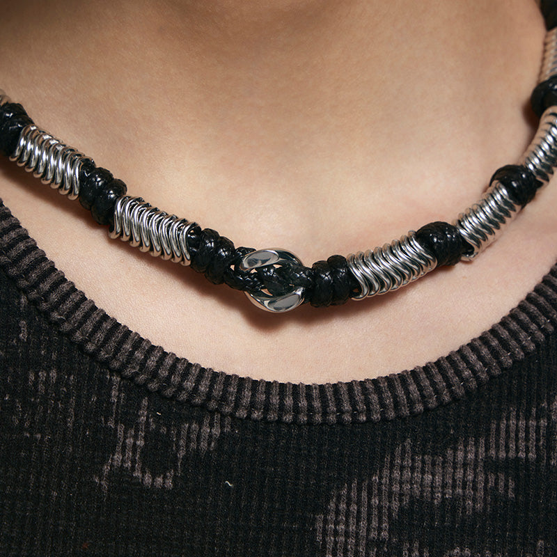 Bone Record Woven Clasp Necklace